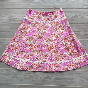 Rachelle Womens Pink Floral Print Lace Trim Lined Midi A-Line Skirt‎ Size 2